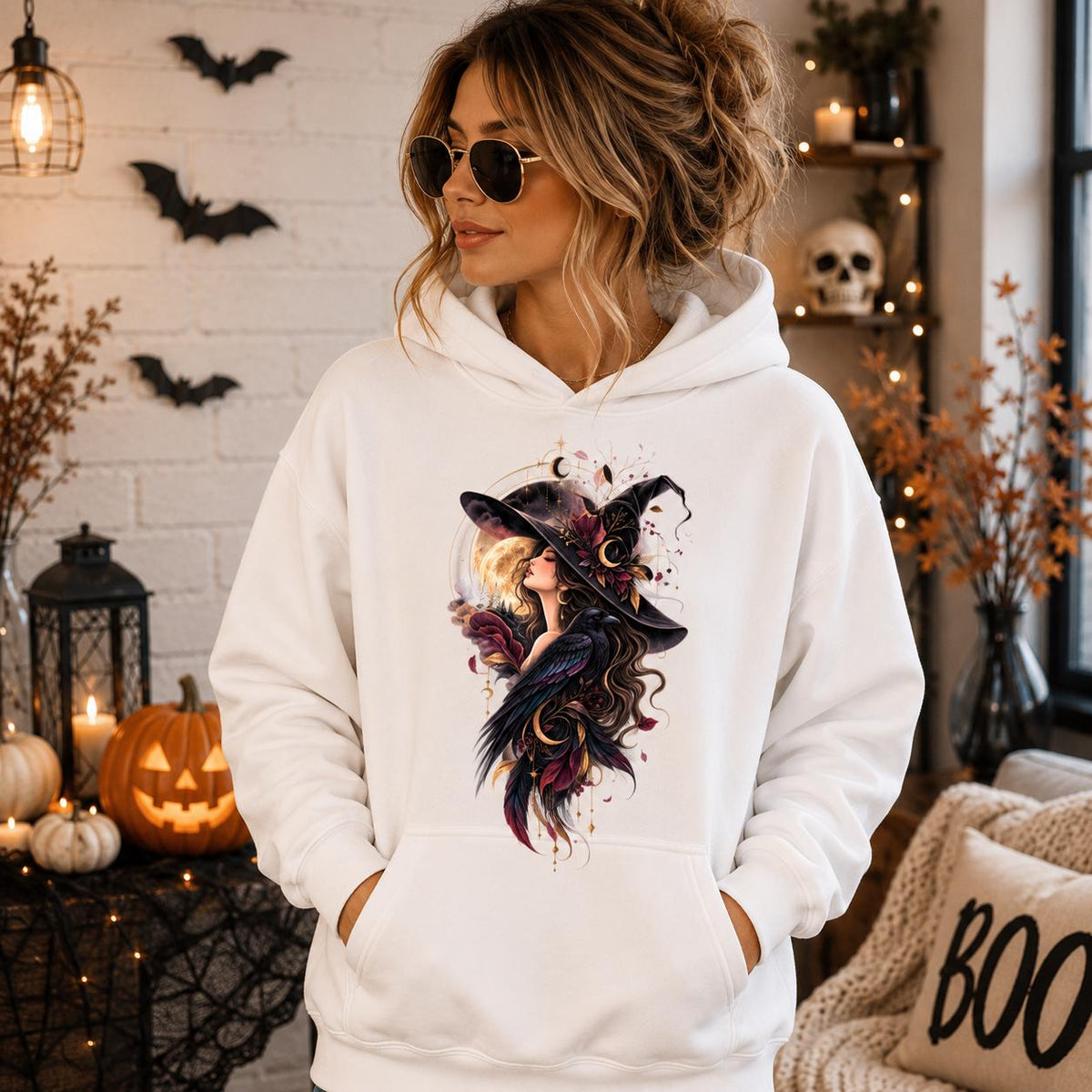 Gothic Witch Raven Sweatshirt, Dark Academia Halloween Pullover