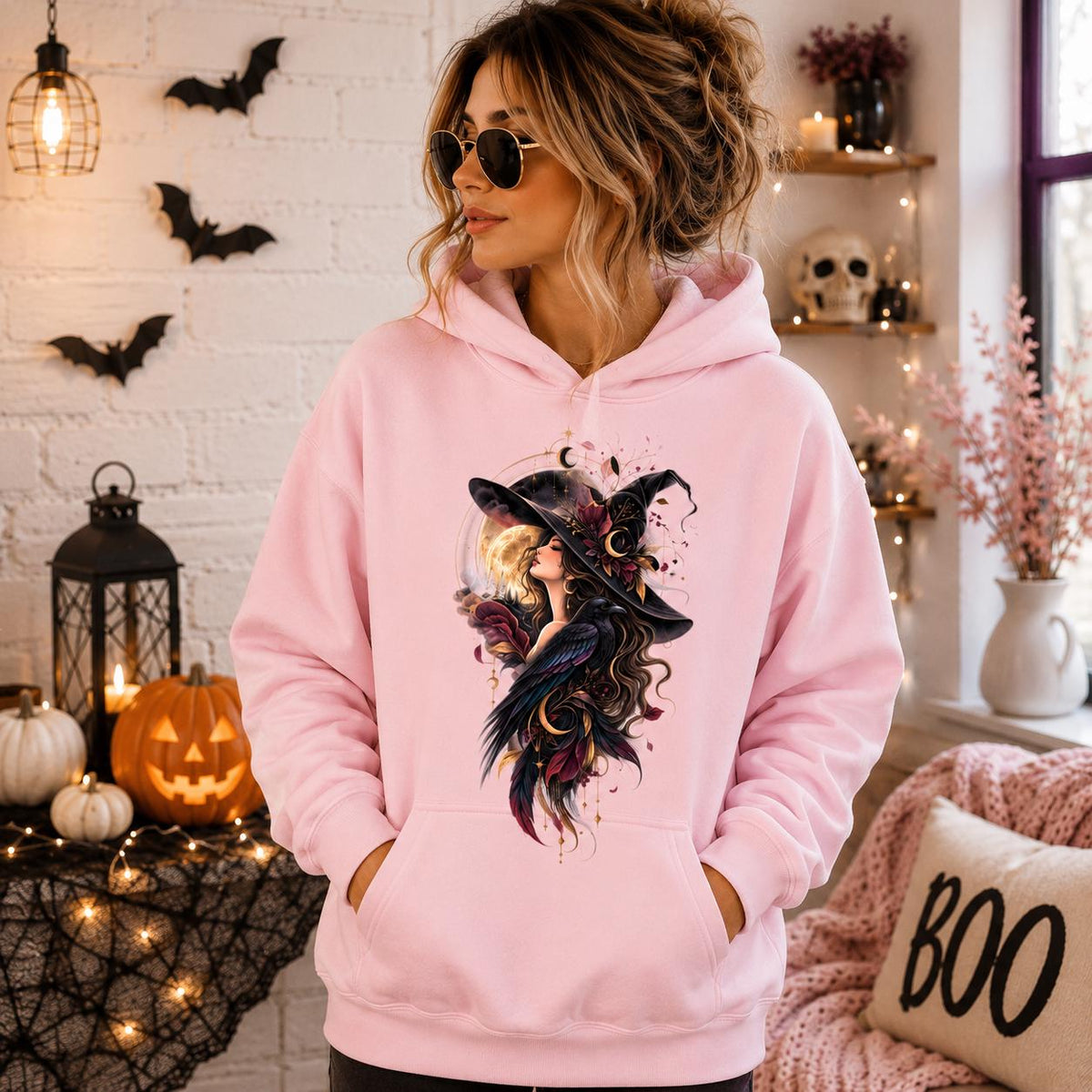 Gothic Witch Raven Sweatshirt, Dark Academia Halloween Pullover