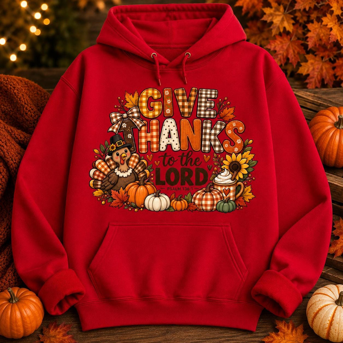Christian Thanksgiving Sweatshirt, Turkey, Pumpkins, Fall Leaves Pullover