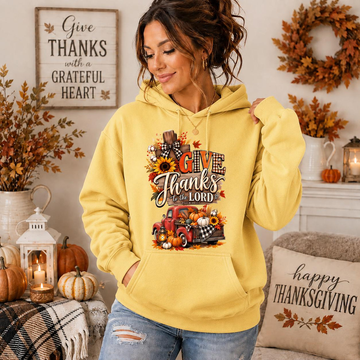 Christian Thanksgiving Hoodie, Fall Faith Pullover, Vintage Truck Design