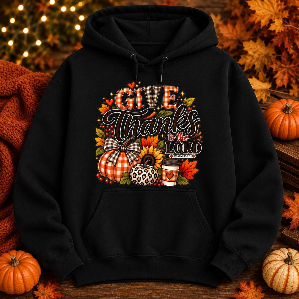 Christian Thanksgiving Pullover, Fall Faith Hoodie, Autumn Design (Pumpkins, Sunflowers)