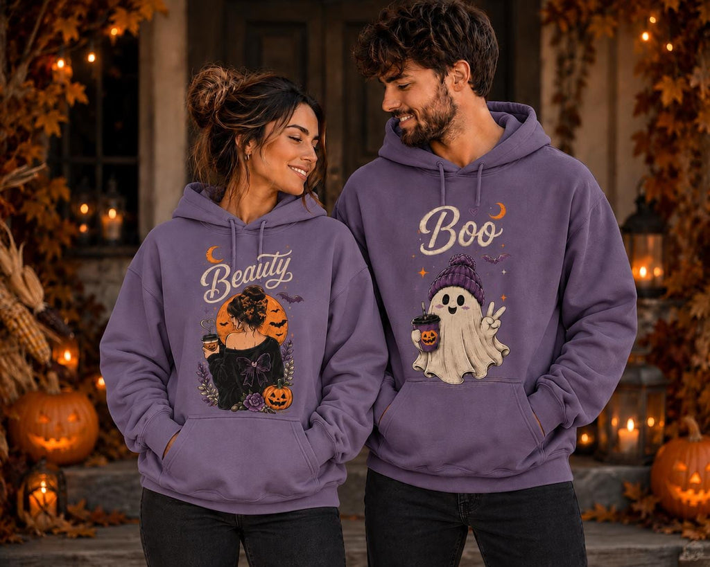 Matching Halloween Couple Sweatshirt, His Boo Her Beauty Hoodie, Spooky Ghost Tee, Cute Fall Couple Outfit, Dark Streetwear, Spooky Couple