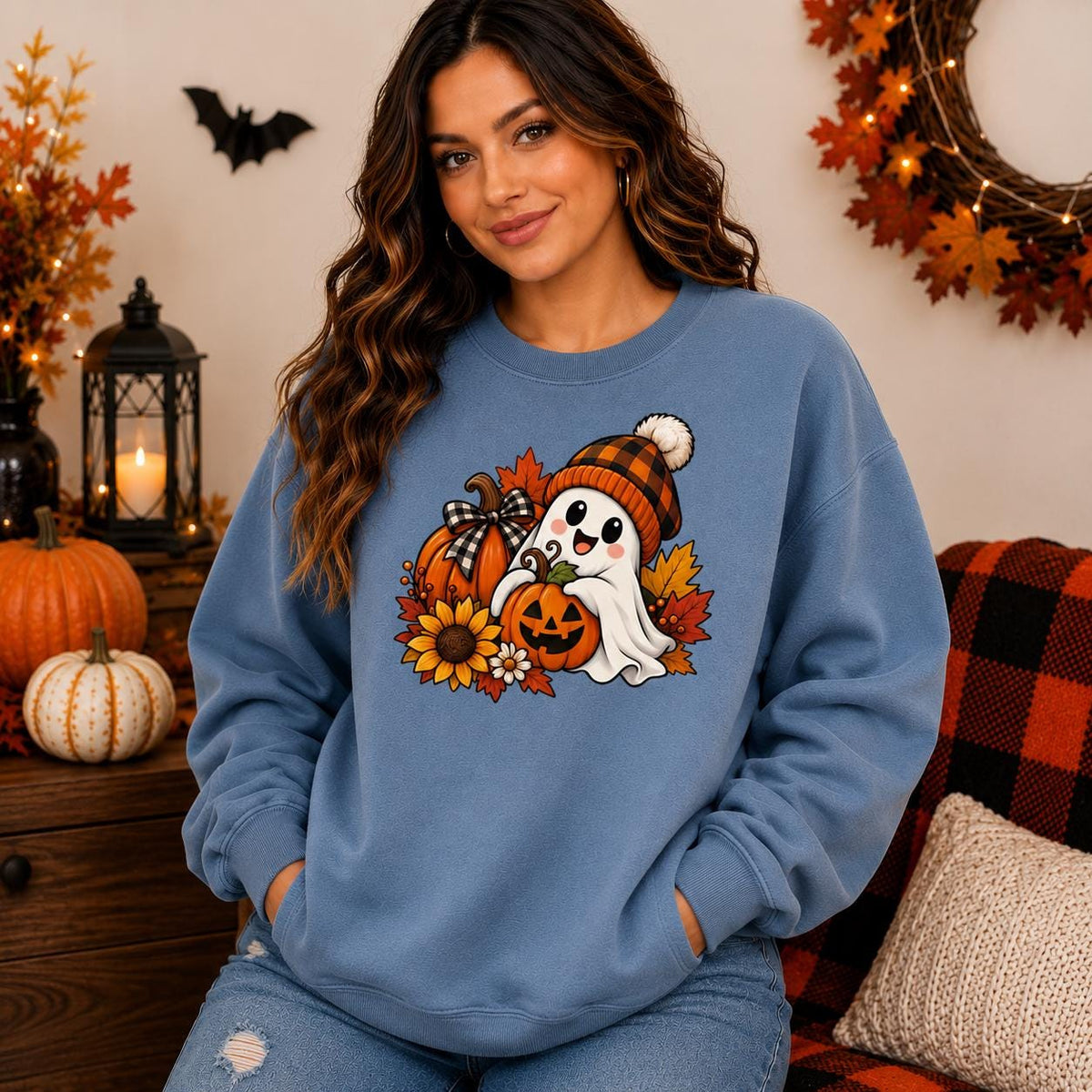 Ghost Pumpkin Halloween Hoodie, Spooky Season Pullover, Fall Design