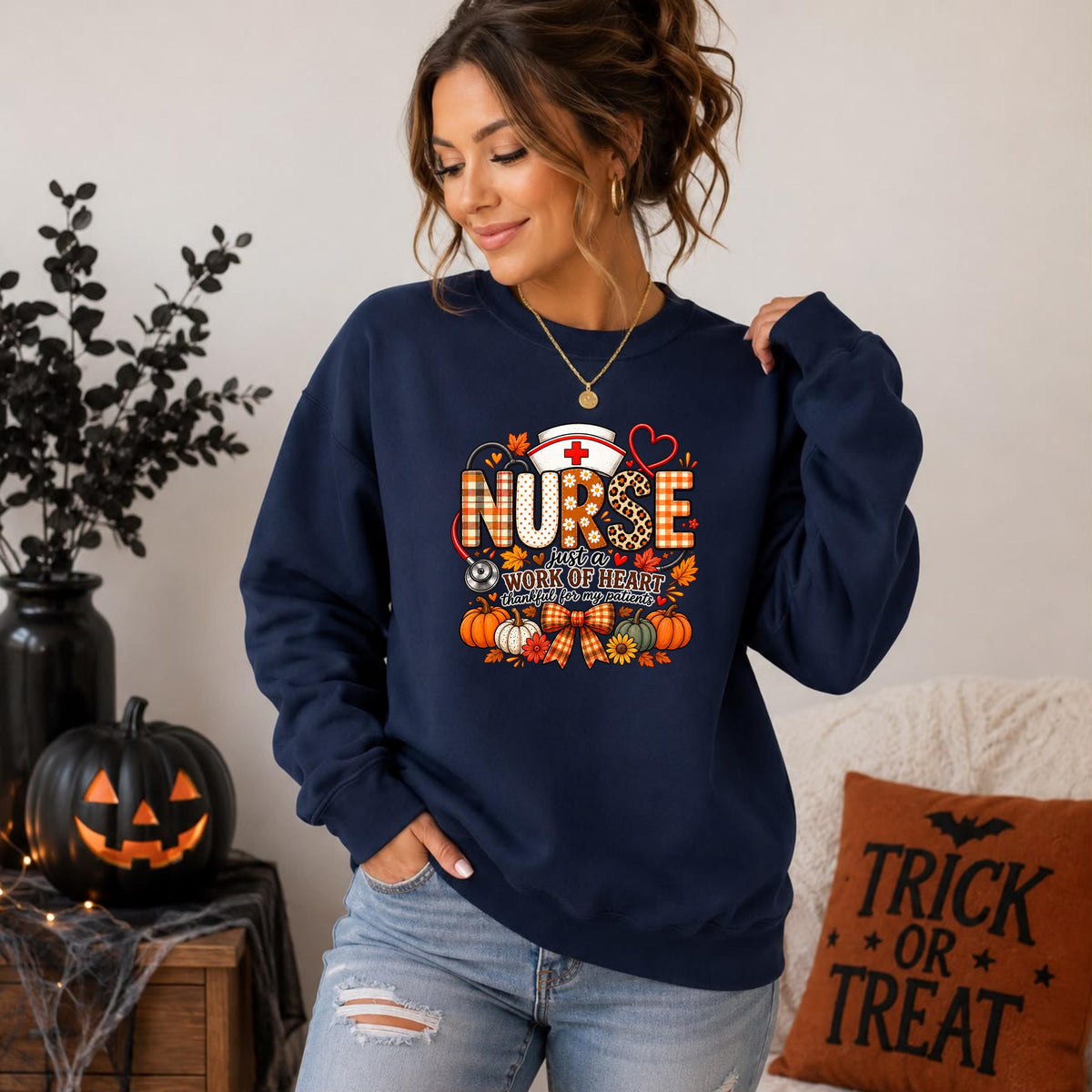 Thankful Nurse Hoodie, Fall Pumpkin Stethoscope Design, Nursing Gift