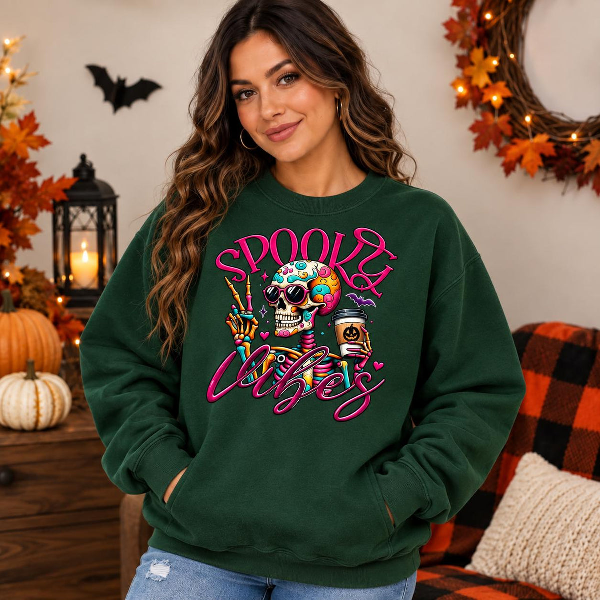 Spooky Skeleton Coffee Hoodie, Colorful Skull Graphic, Retro Goth Streetwear