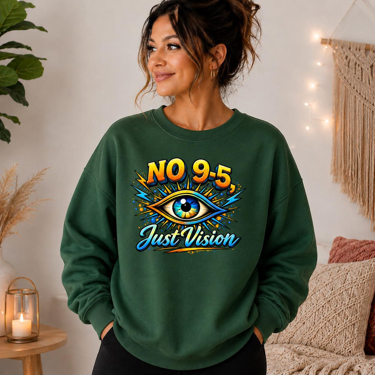 No 9-5 Just Vision Eye Graphic Hoodie, Motivational Streetwear Pullover