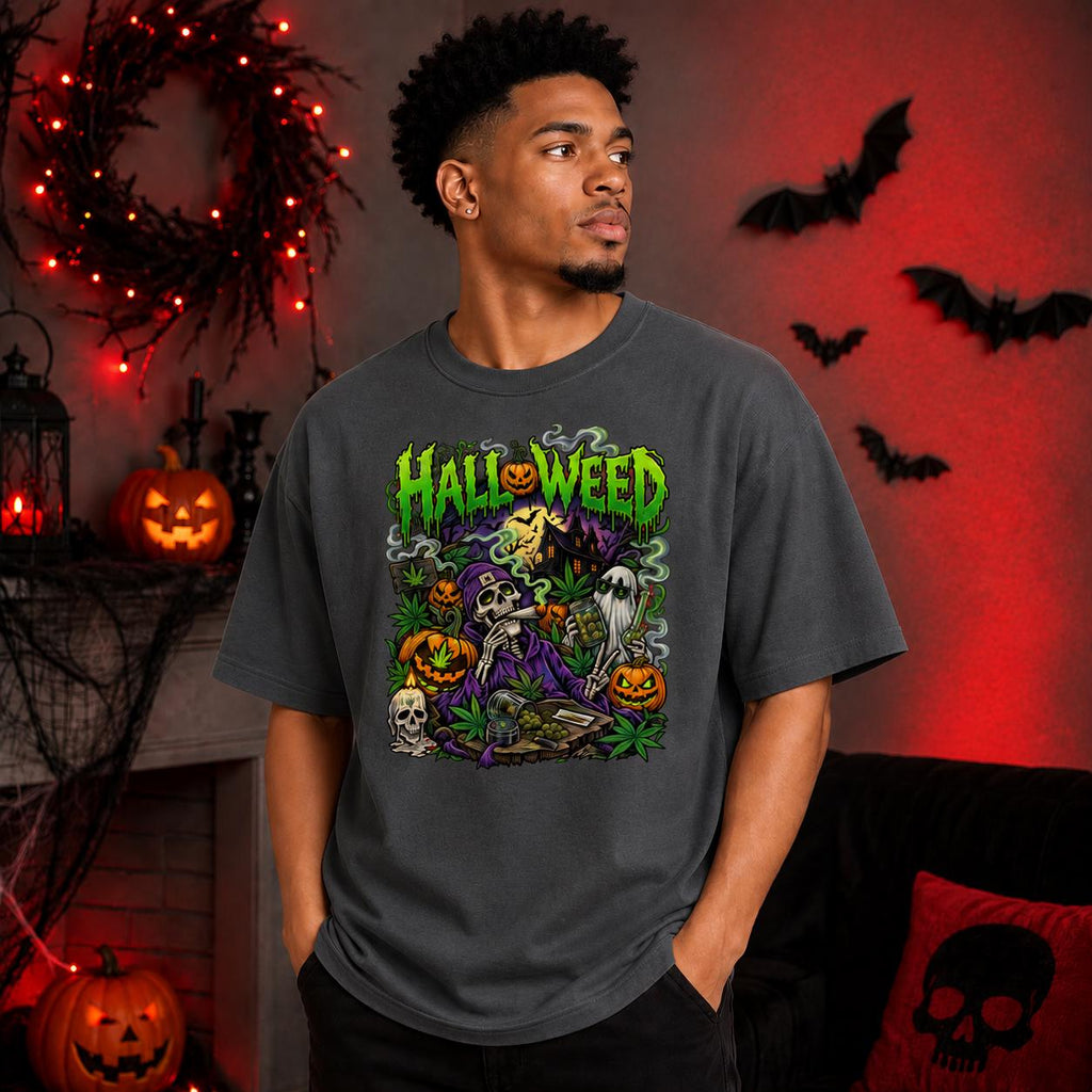 Skeleton Pumpkin Haunted House Halloween Shirt, Retro Horror Graphic Tee (Unisex)