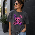 Pastel Ragdoll Skull Halloween Graphic Tee, Distressed Pink Gothic Design
