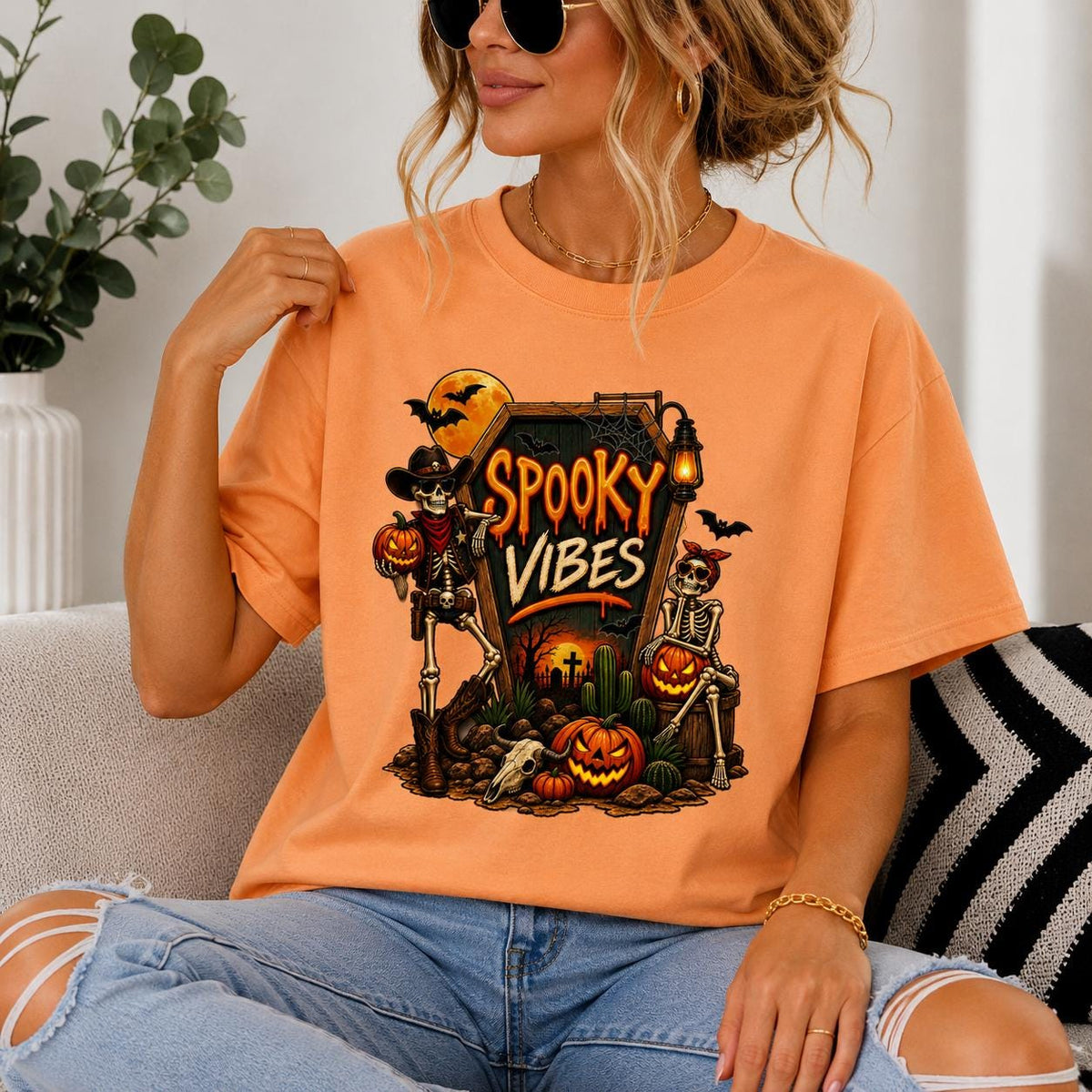 Spooky Skeleton Cowboy Halloween Shirt, Western Graphic Tee, Spooky Vibes