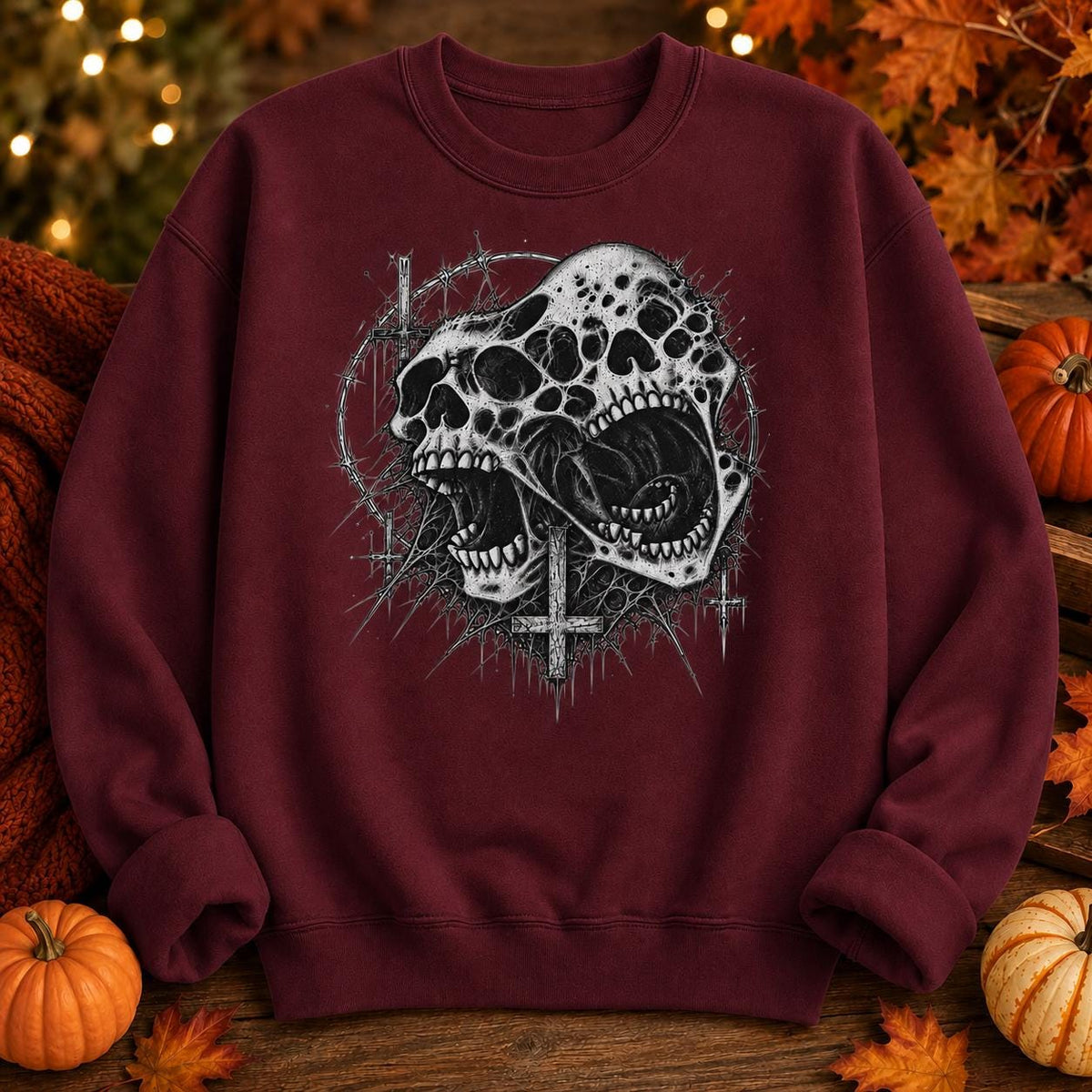 Gothic Melting Skull Sweatshirt, 90s Horror Grunge Pullover, Y2K Streetwear