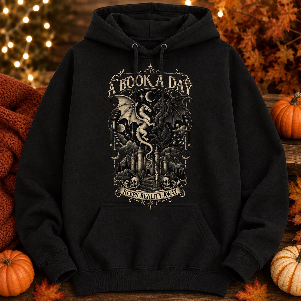 Dragon Bookish Sweatshirt, Gothic Fantasy Pullover, Dark Academia Streetwear