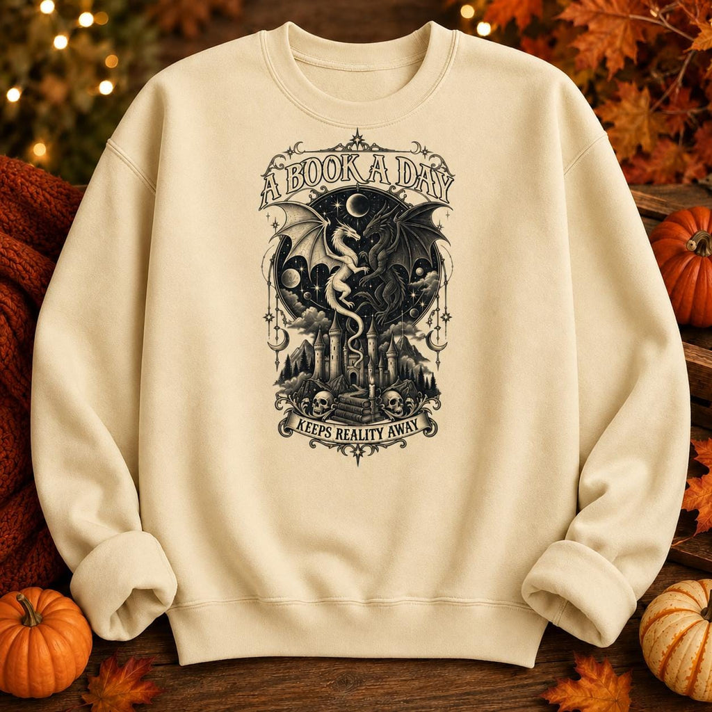 Dragon Bookish Sweatshirt, Gothic Fantasy Pullover, Dark Academia Streetwear