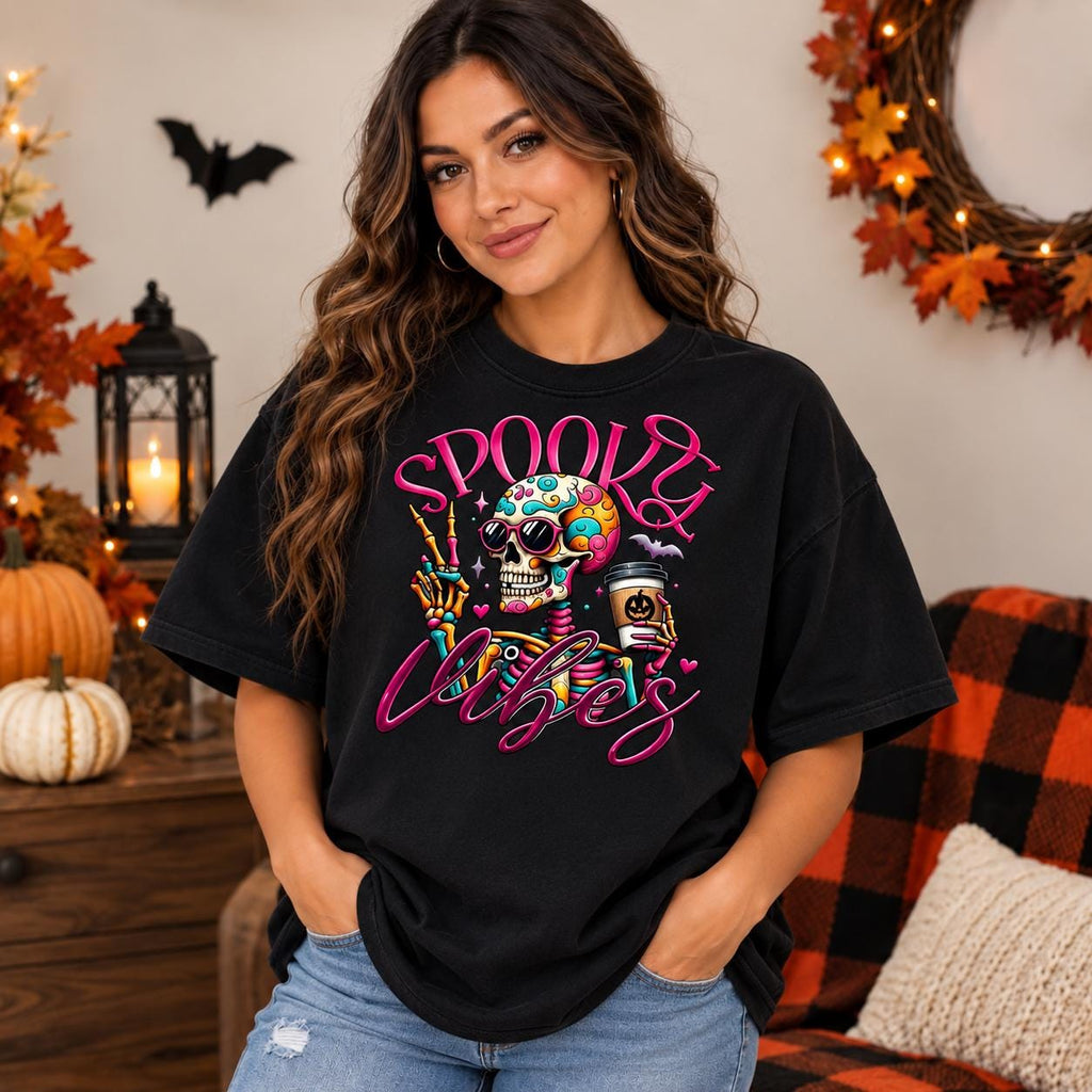 Spooky Skeleton Coffee Hoodie, Colorful Skull Graphic, Retro Goth Streetwear
