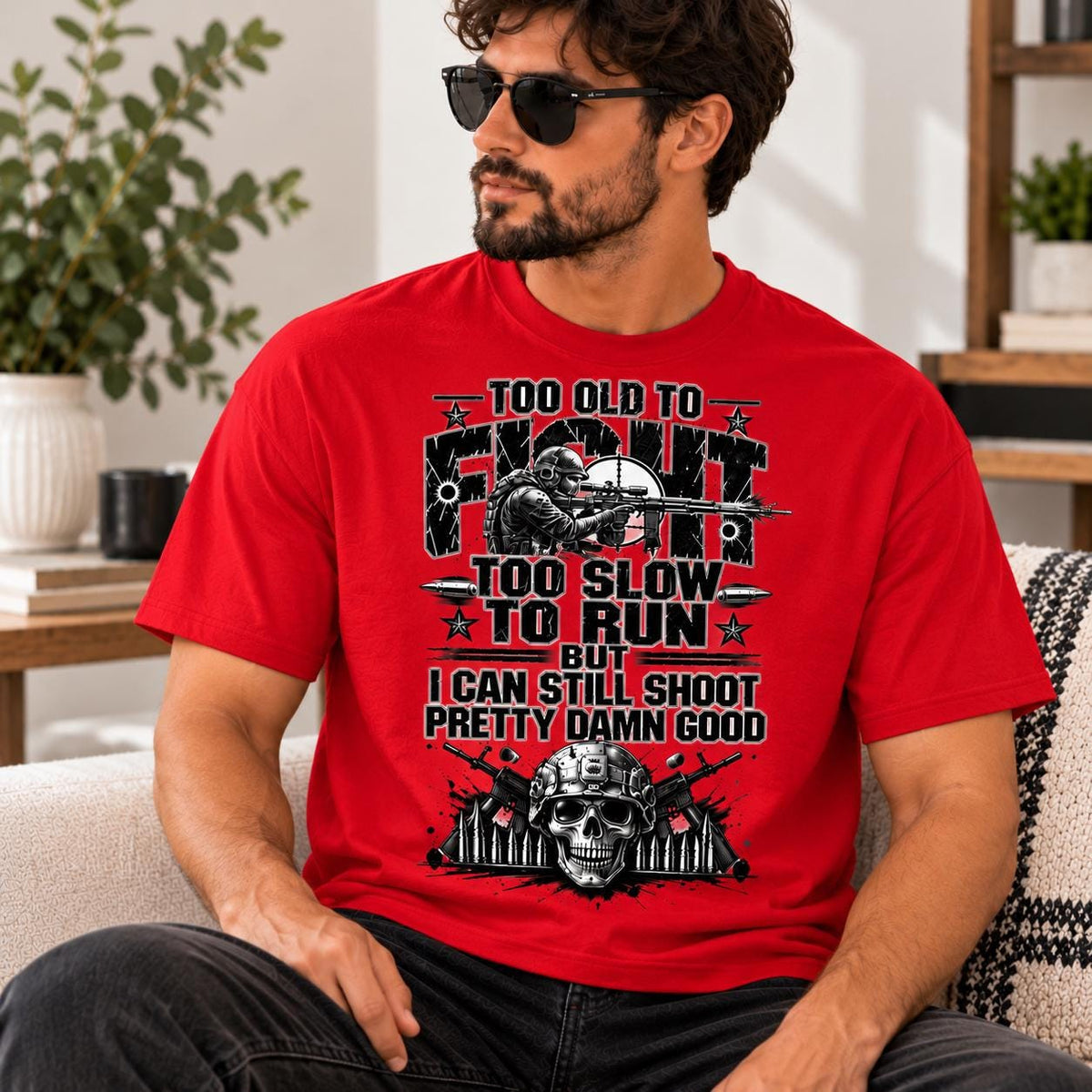 Too Old To Fight Hoodie, Funny Grandpa Sweatshirt, Sarcastic Shooting Tee