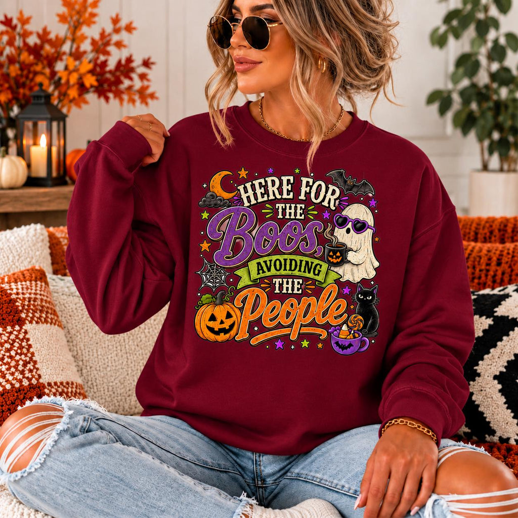 Here For The Boos Hoodie, Avoiding People Sweatshirt, Ghost Pumpkin Halloween Tee