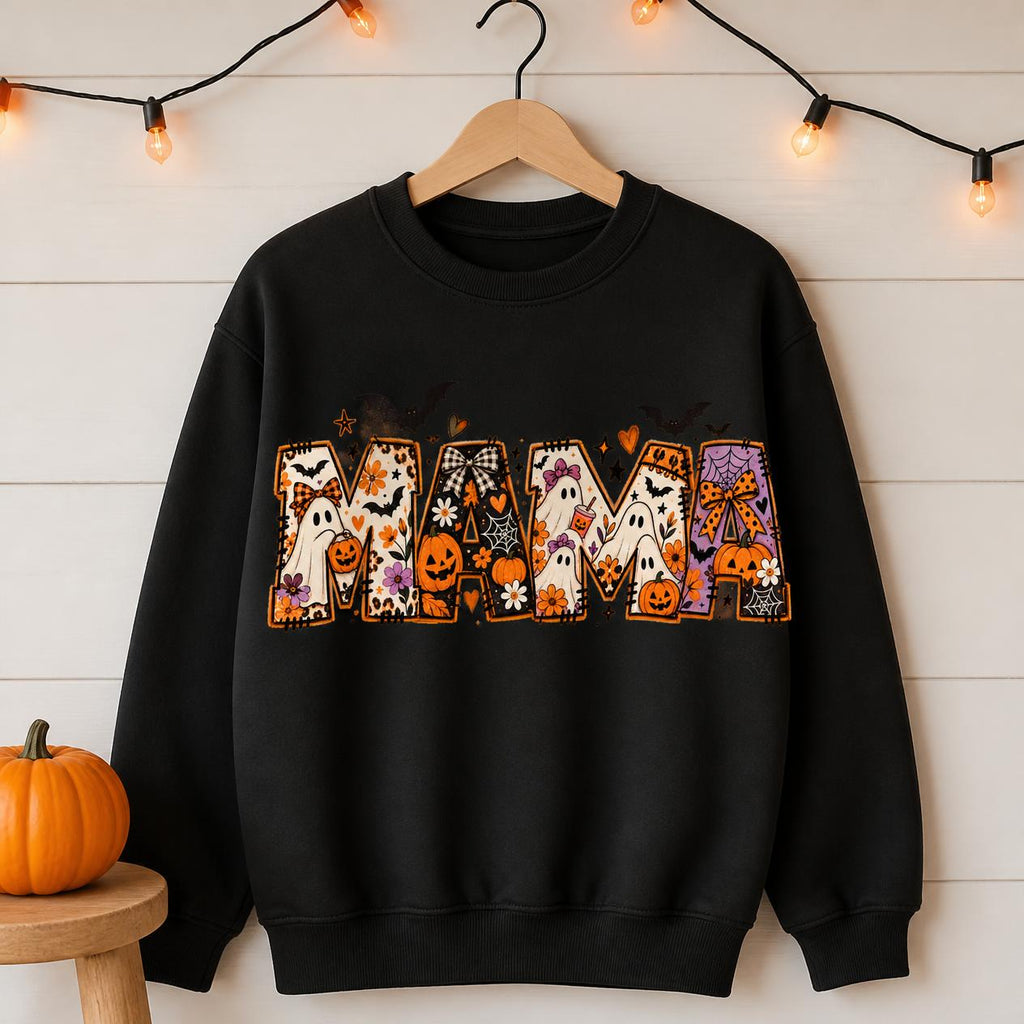 Comfort Colors® Personalized Halloween Sweater, Custom Baby Name Sweater, Auntie Halloween Shirt, Mama Spooky Sweatshirt, Nana Halloween Tee