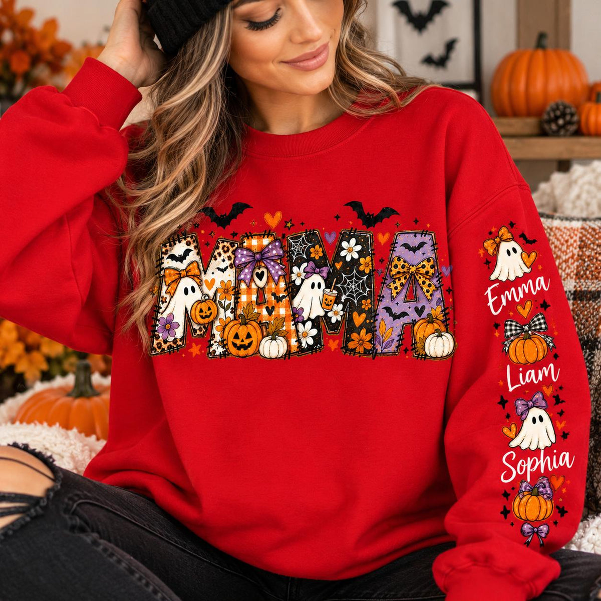 Comfort Colors® Personalized Halloween Sweater, Custom Baby Name Sweater, Auntie Halloween Shirt, Mama Spooky Sweatshirt, Nana Halloween Tee