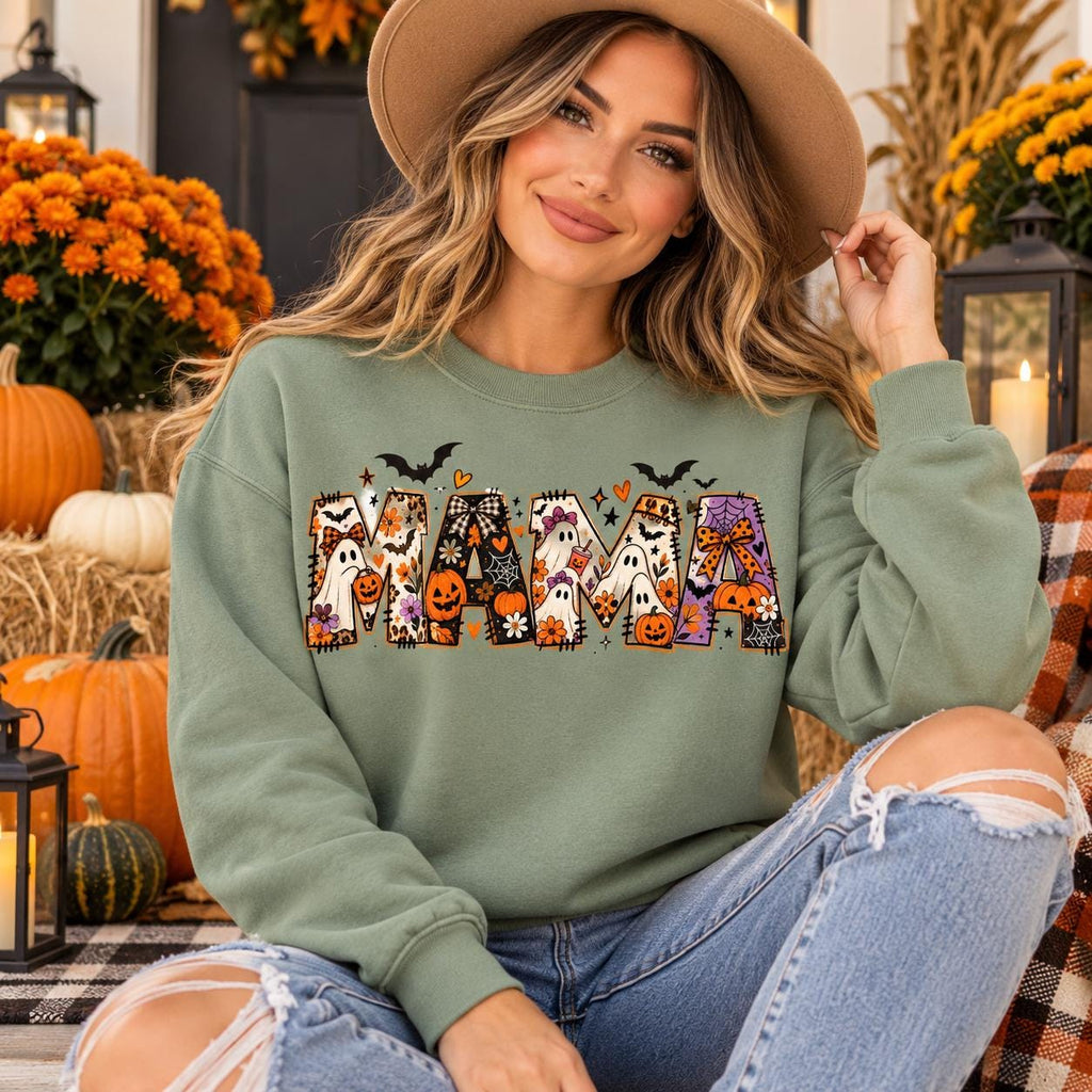 Comfort Colors®  Spooky Mama Sweatshirt, Halloween Mom Sweater, Womens Pumpkin Shirt, Mama Halloween Hoodie, Womens Autumn Shirt