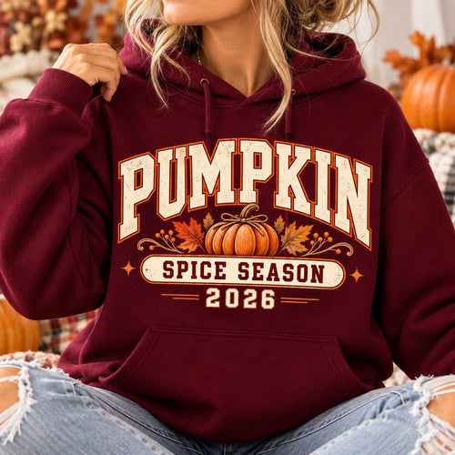 2026 Pumpkin Spice Season Hoodie, Varsity Fall Graphic Sweatshirt