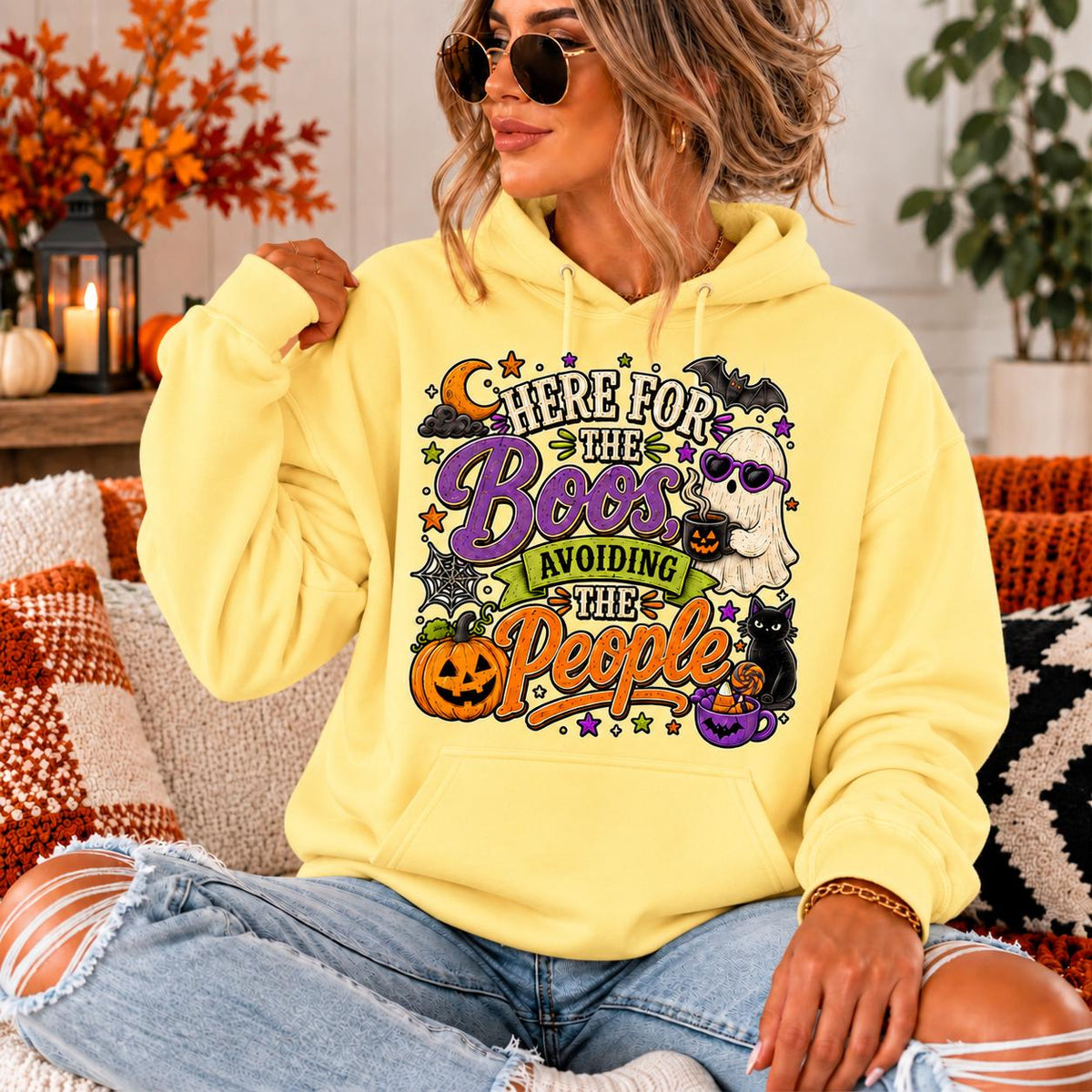 Here For The Boos Hoodie, Avoiding People Sweatshirt, Ghost Pumpkin Halloween Tee