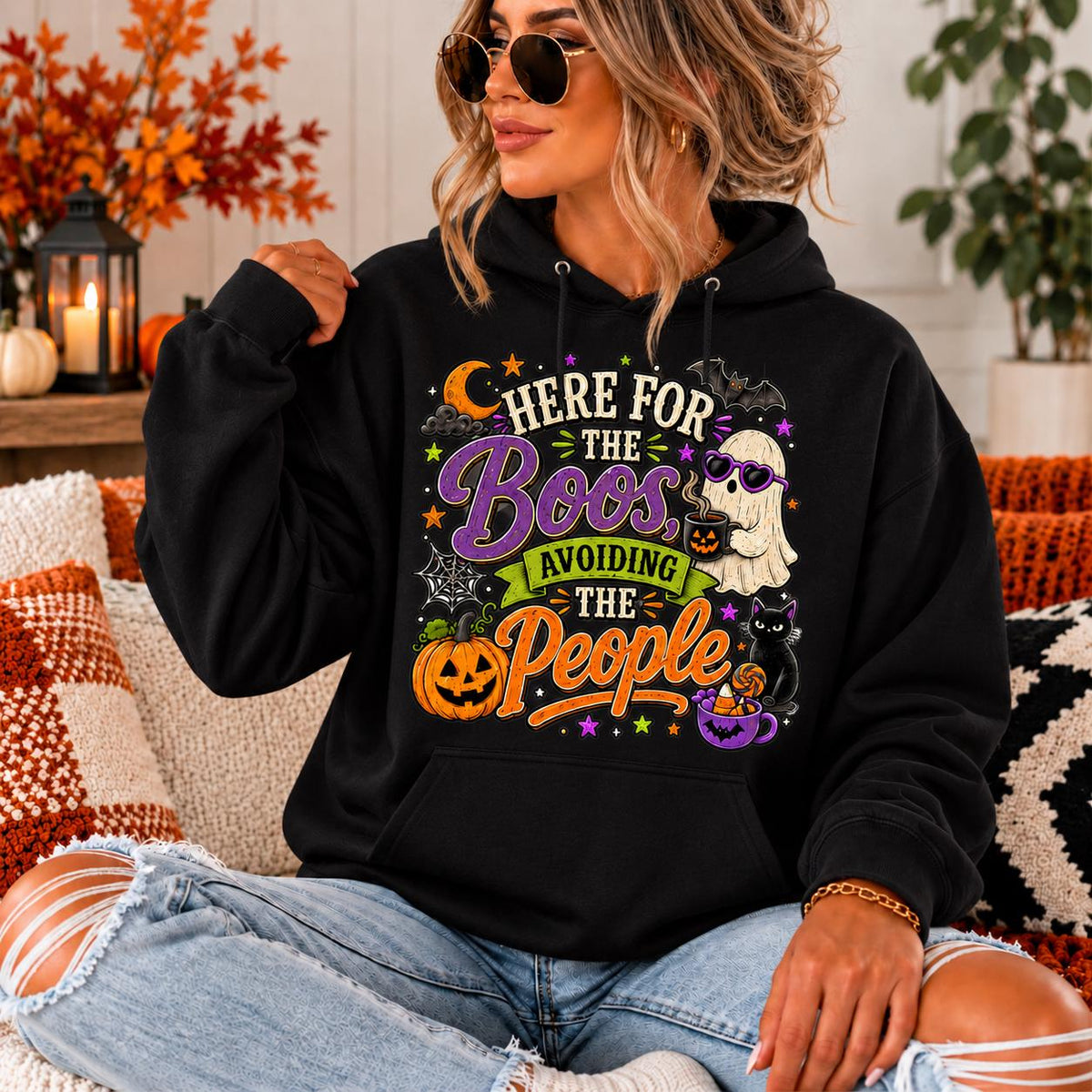 Here For The Boos Hoodie, Avoiding People Sweatshirt, Ghost Pumpkin Halloween Tee