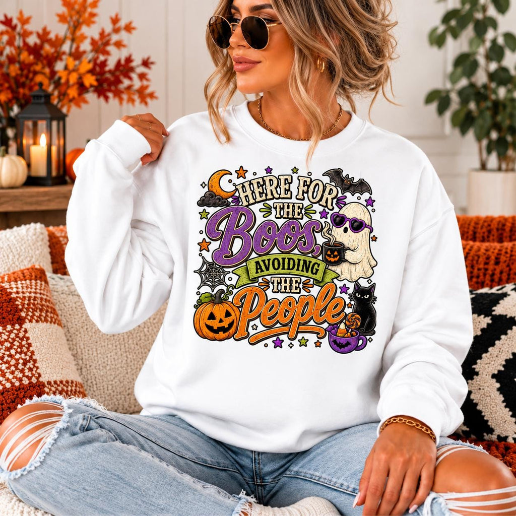 Here For The Boos Hoodie, Avoiding People Sweatshirt, Ghost Pumpkin Halloween Tee
