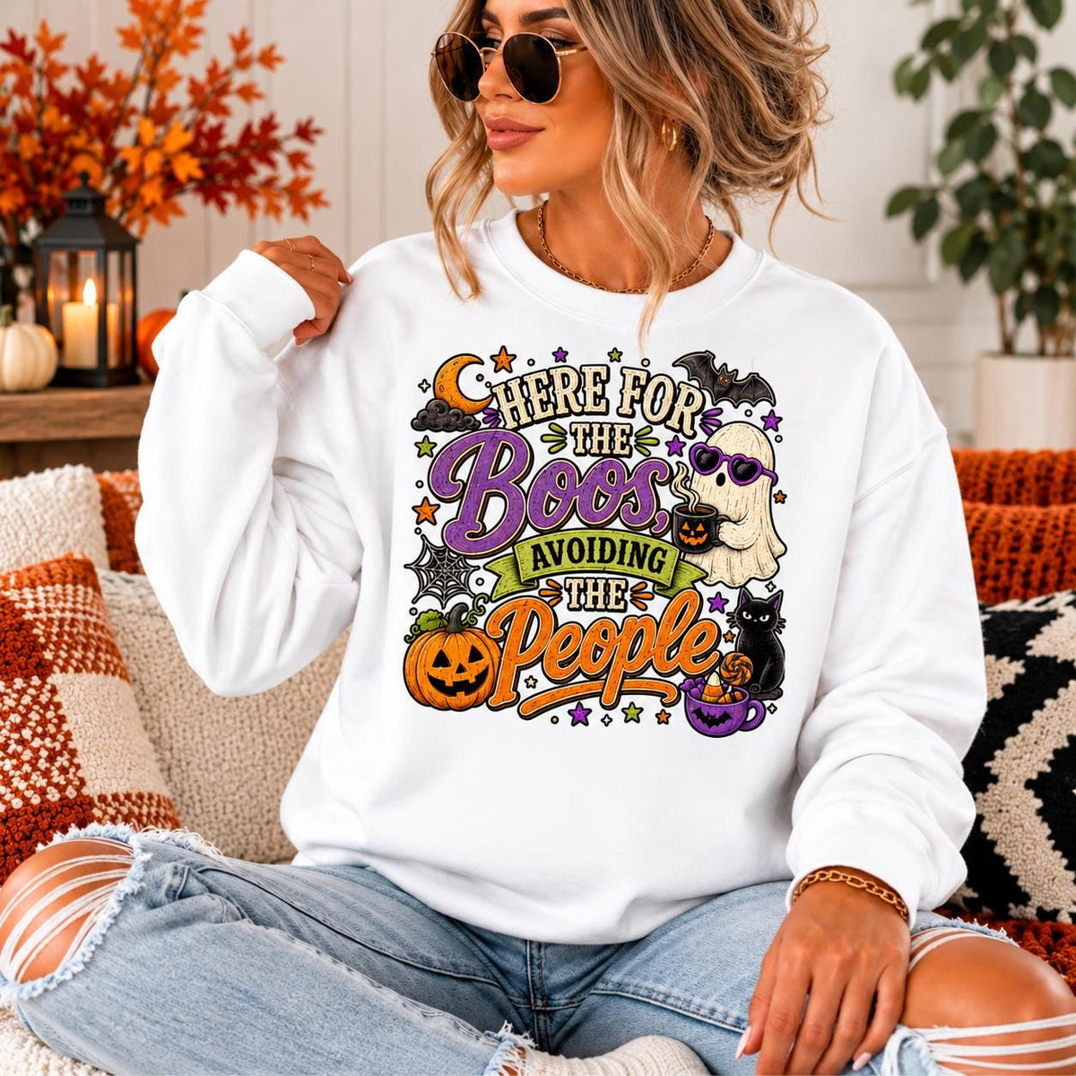 Here For The Boos Hoodie, Avoiding People Sweatshirt, Ghost Pumpkin Halloween Tee