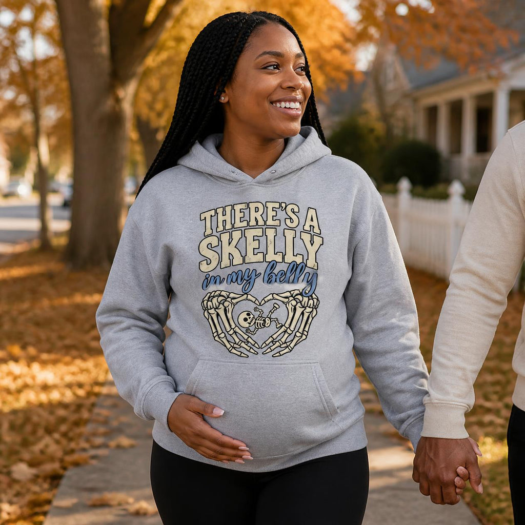 Spooky Halloween Pregnancy Reveal Hoodie, Skeleton Baby Announcement Sweatshirt