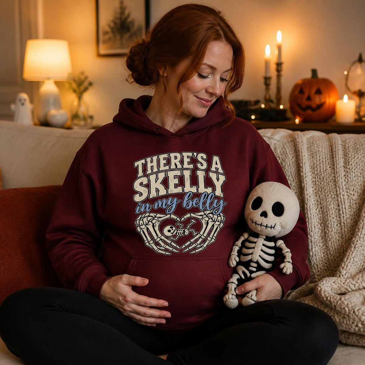 Spooky Halloween Pregnancy Reveal Hoodie, Skeleton Baby Announcement Sweatshirt