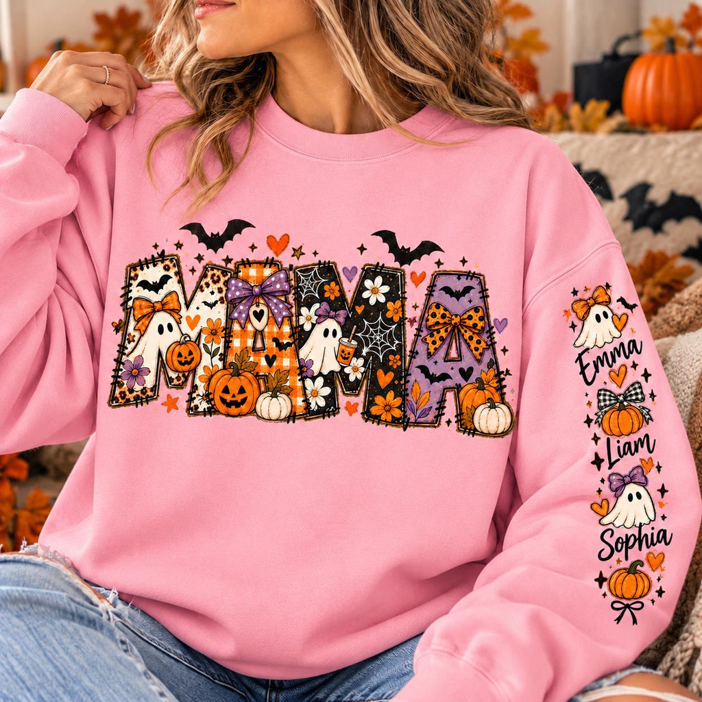 Comfort Colors® Personalized Halloween Sweater, Custom Baby Name Sweater, Auntie Halloween Shirt, Mama Spooky Sweatshirt, Nana Halloween Tee