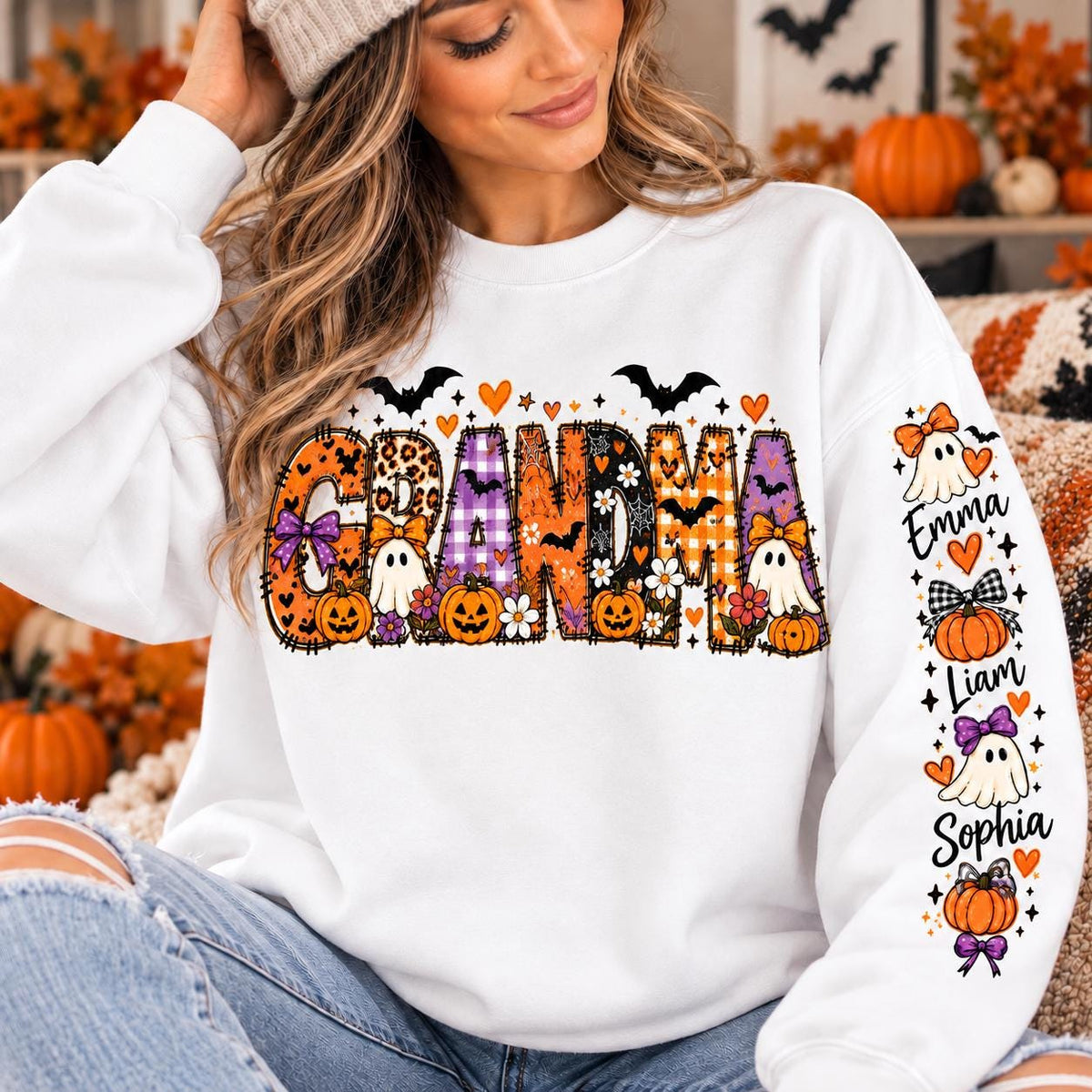 Comfort Colors® Personalized Halloween Sweater, Custom Baby Name Sweater, Auntie Halloween Shirt, Mama Spooky Sweatshirt, Nana Halloween Tee